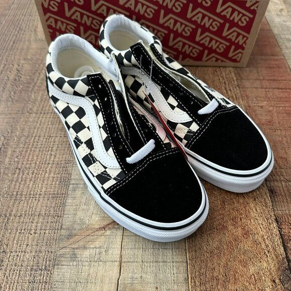Vans Old Skool Primary Check Black/White Sneakers Size 4.0 Women’s Slip-On Class - Picture 3 of 12